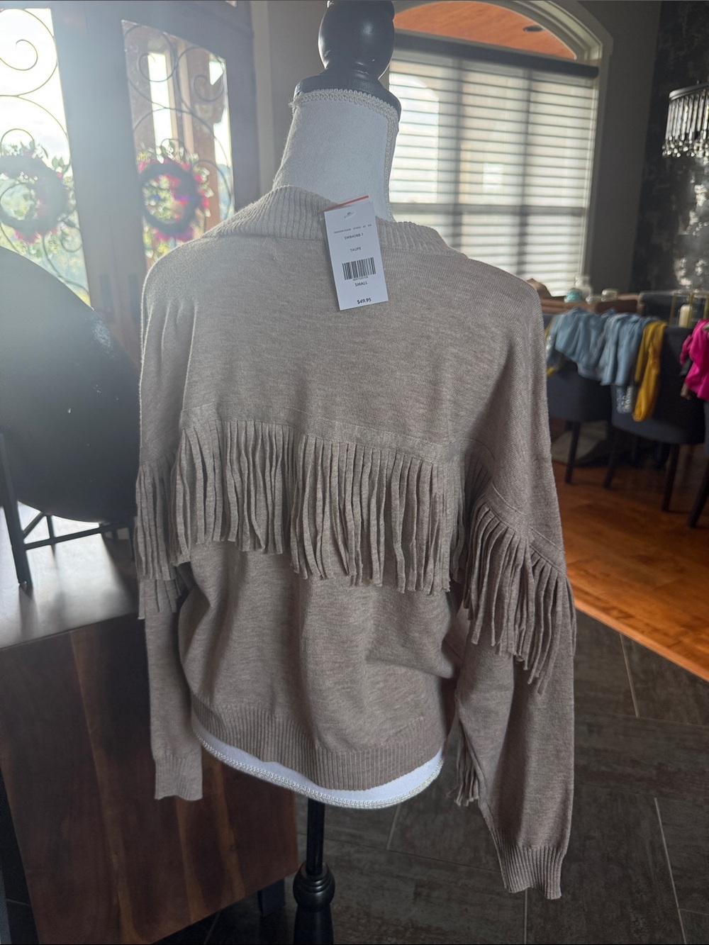 Willow & Root Taupe Fringe Cardigan Sweater NWT Small Buckle Boho Western - Picture 3 of 10